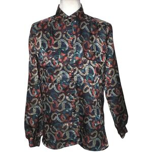 Vintage All Hours Chain Link Blouse Women Small Multicolor Long Sleeve Button Up